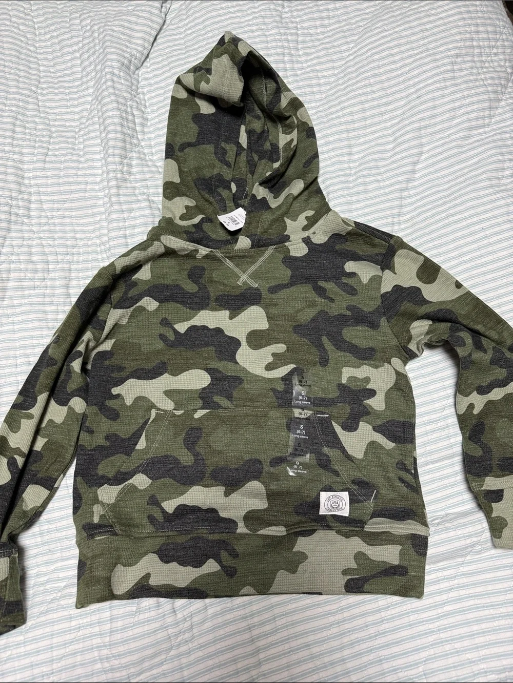 GAP Green Camouflage Kids waffle Hooded Shirt NWT S (6/7)